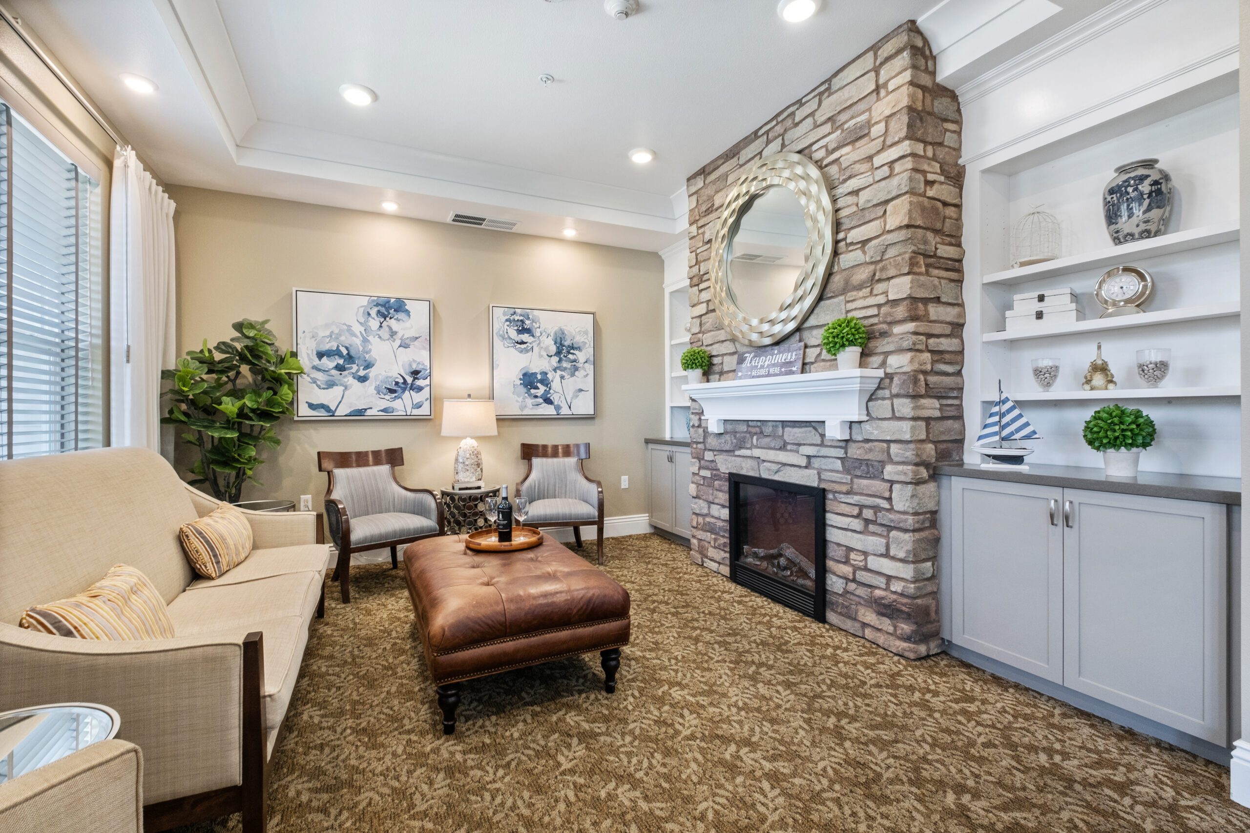 Senior living fireplace area