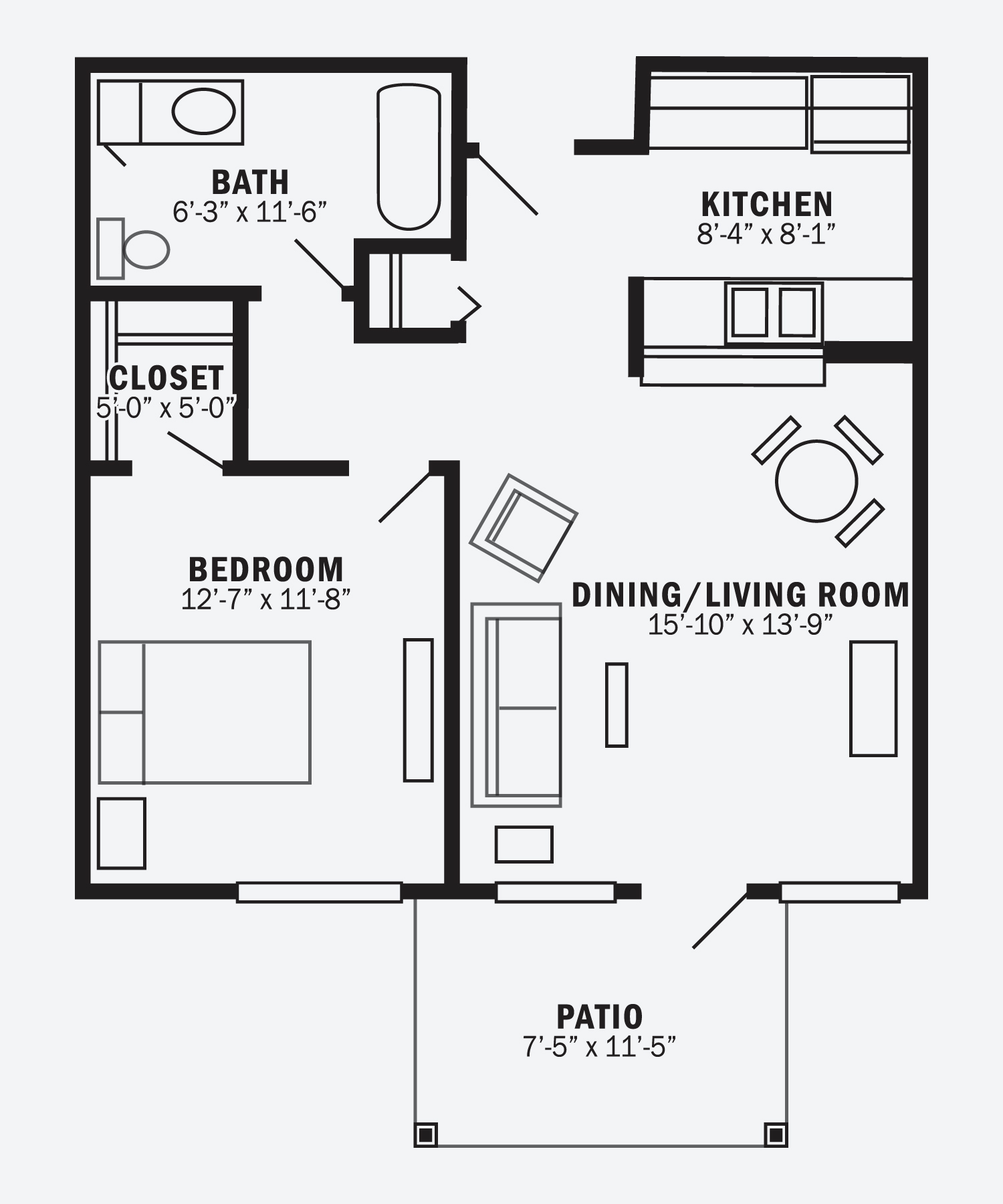 The Wexford - One Bedroom apartment floor plan - Generations LLC