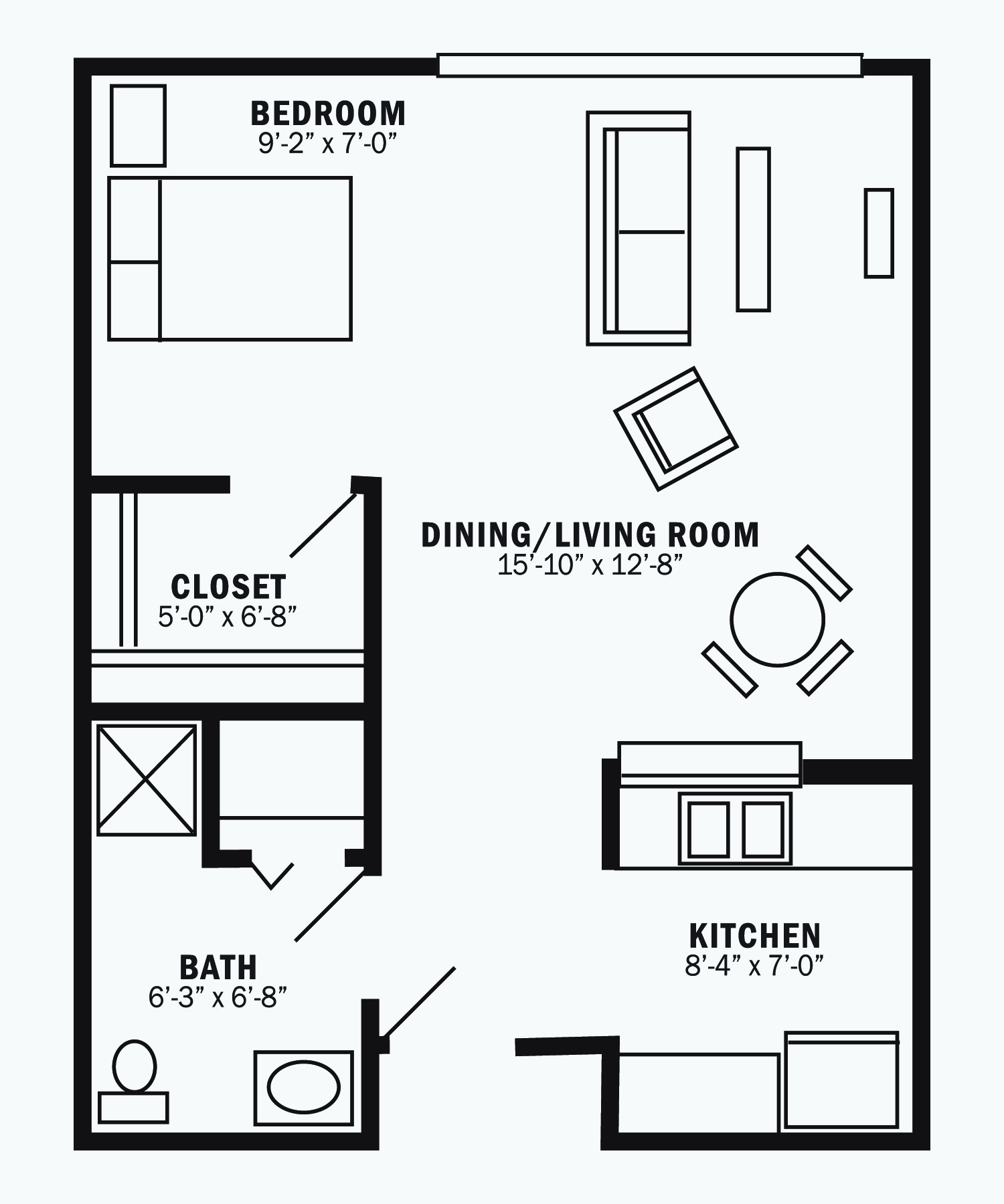 The Wexford - Studio apartment floor plan - Generations LLC