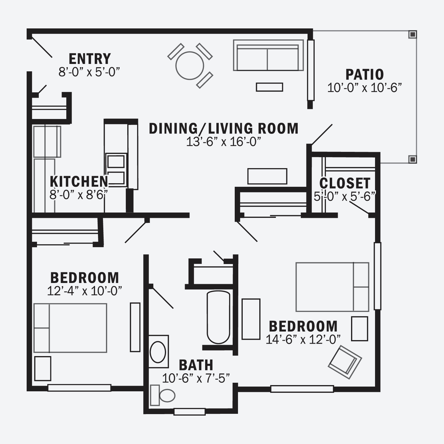 The Wexford - Two bedroom one bath floor plan - Generations LLC